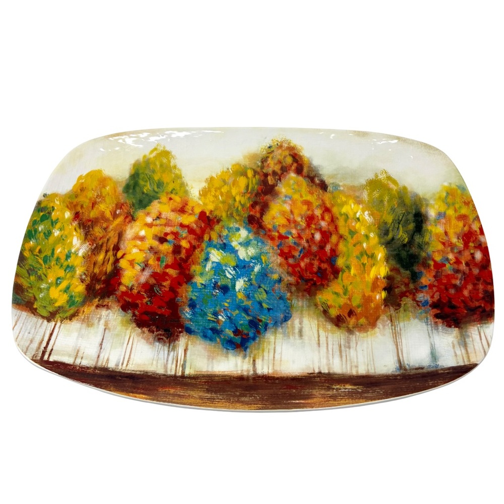 Pier 1 Imports Autumn Trees Serving Platter Ironstone Impressionist Thanksgiving